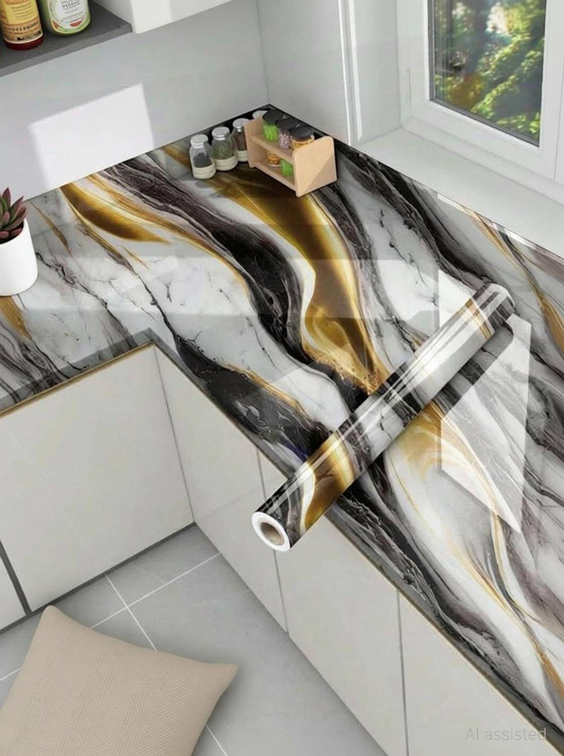ADVOLKEN 200 cm Black & White Premium GLOSSY Wall Sticker Easy Application, Waterproof Self Adhesive Sticker