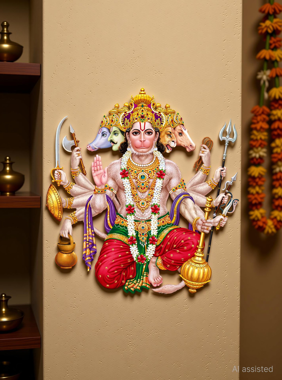 Image of Saiii Designs 3 cm Panchmukhi Hanuman Ji Self Adhesive Sticker