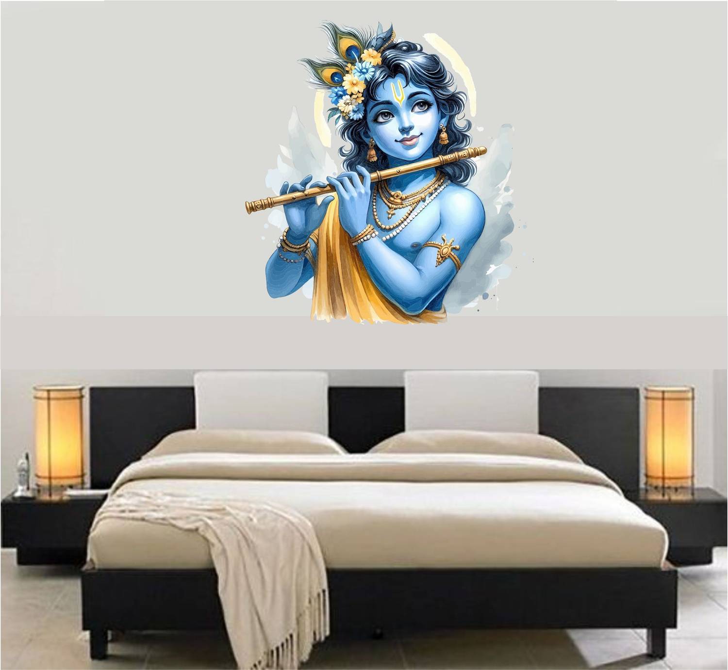 ArtisticDecals 60 cm Krishna ji Sticker For Hall, Bed, Lving, Kids Room Wall sticker Size - 24X21 Self Adhesive Sticker