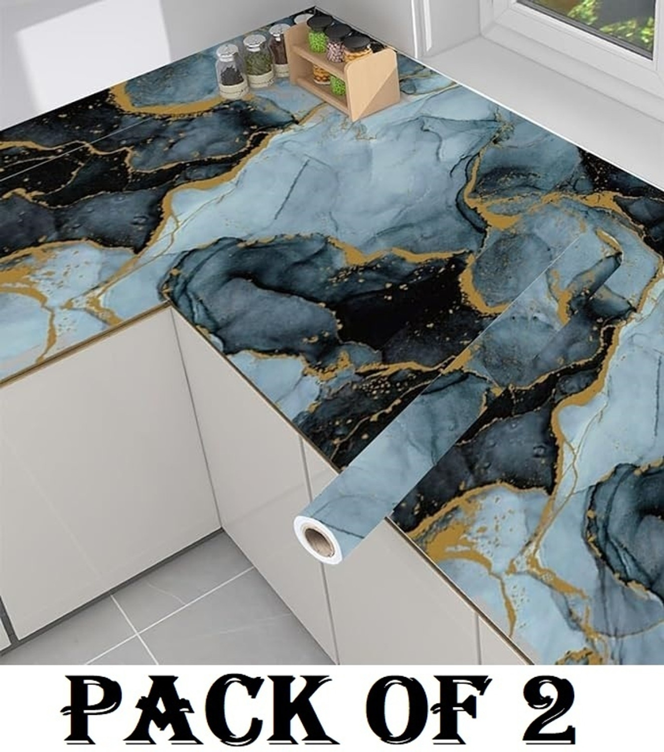Image of SIRTERIQ 400 cm Kitchen Stickers Waterproof Roll Premium Wall Stickers Floor Sticker Self Adhesive Sticker