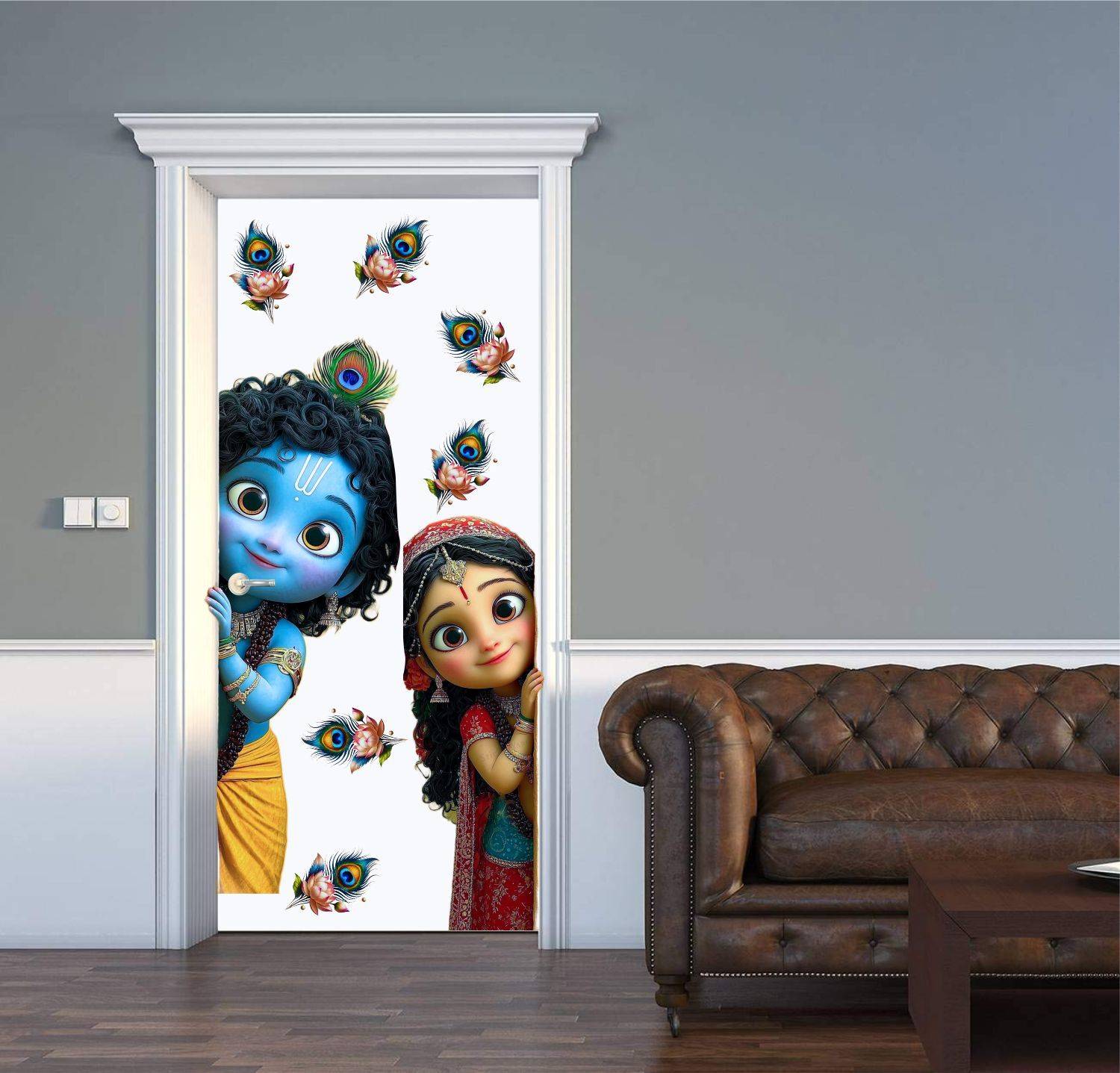 WallHunt 100 cm Bal Krishna Radha Wall Sticker Big Size Room Walls Home Decor Self Adhesive Sticker