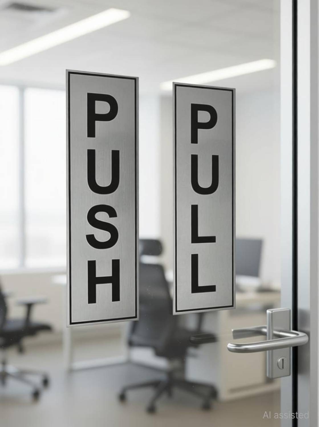 AORDEY 7 inch Silver Push Pull Stickers For Glass And Wood | Self Adhesive Stainless Steel Self Adhesive Sticker