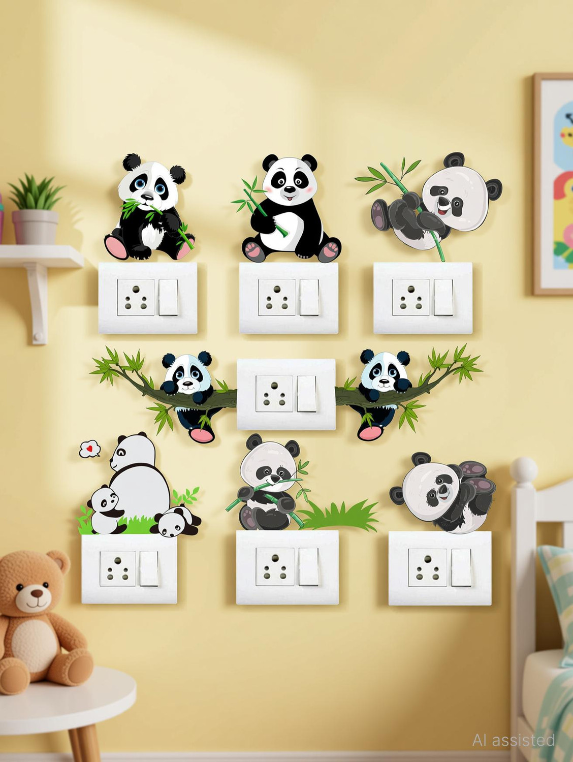 Image of WallHunt 27 cm Panda Switch Sticker Self Adhesive Sticker