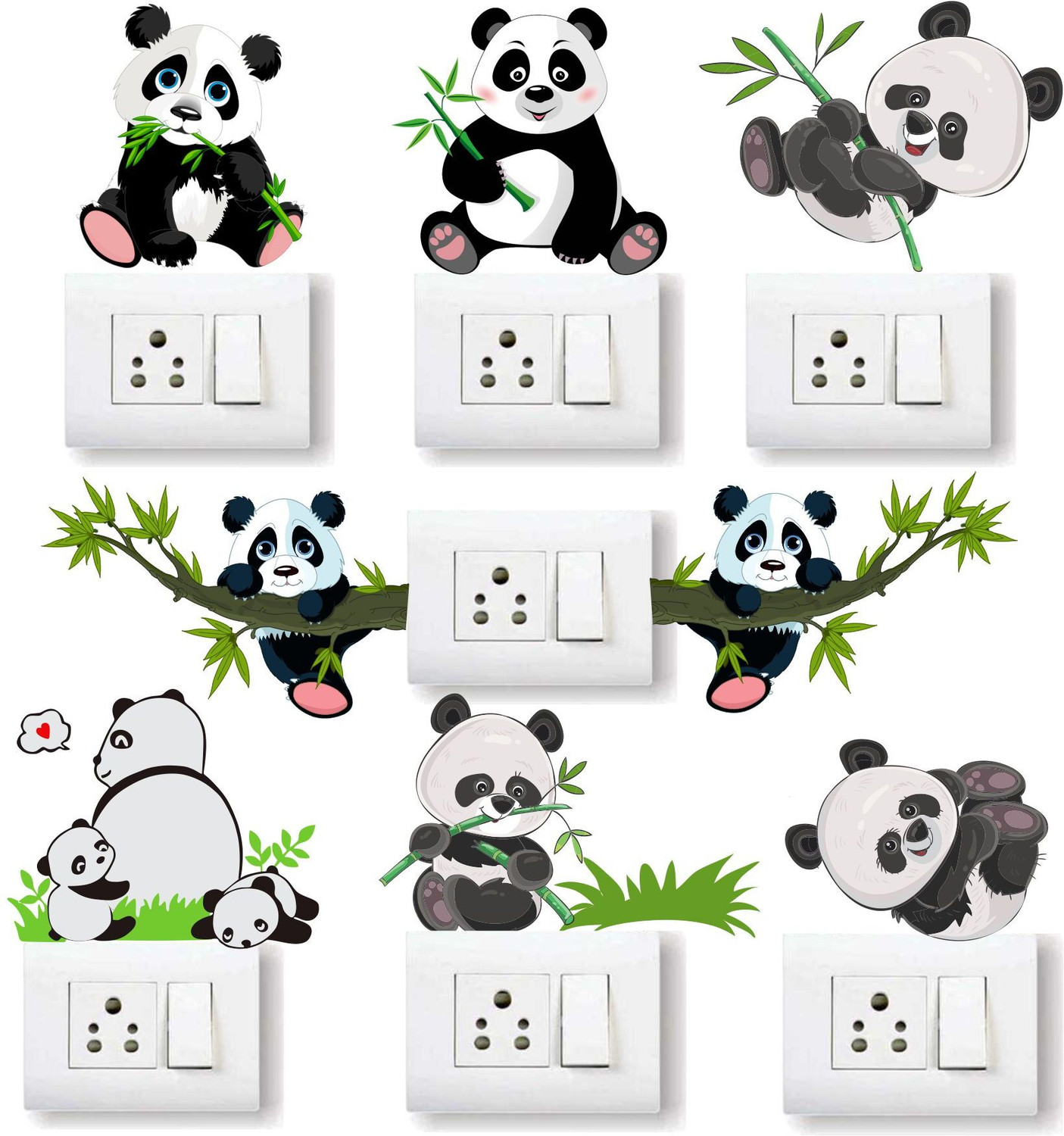Image of WallHunt 27 cm Panda Switch Sticker Self Adhesive Sticker