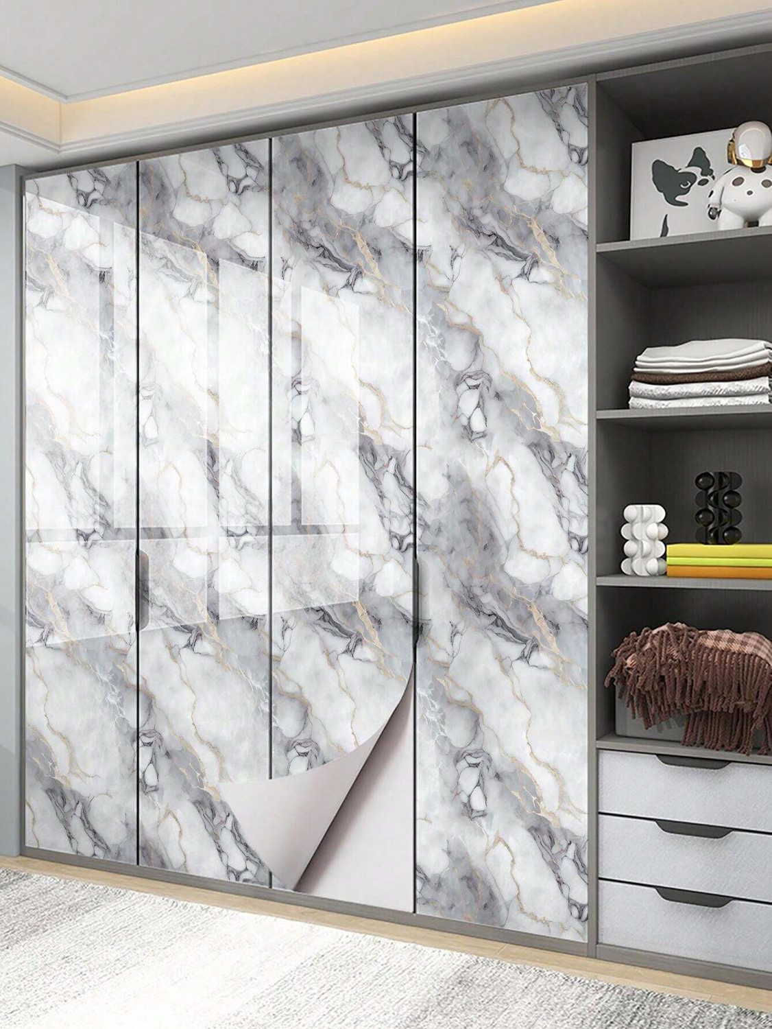 Image of FOKRIM 300 cm Decorative White marble Wallpaper 45x300CM Self Adhesive Sticker