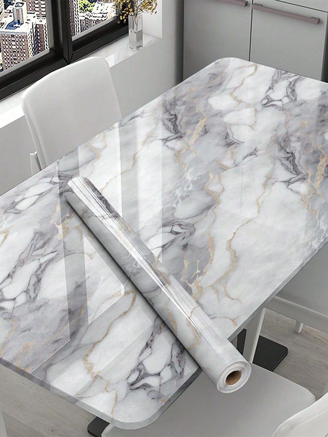 Image of FOKRIM 300 cm Decorative White marble Wallpaper 45x300CM Self Adhesive Sticker
