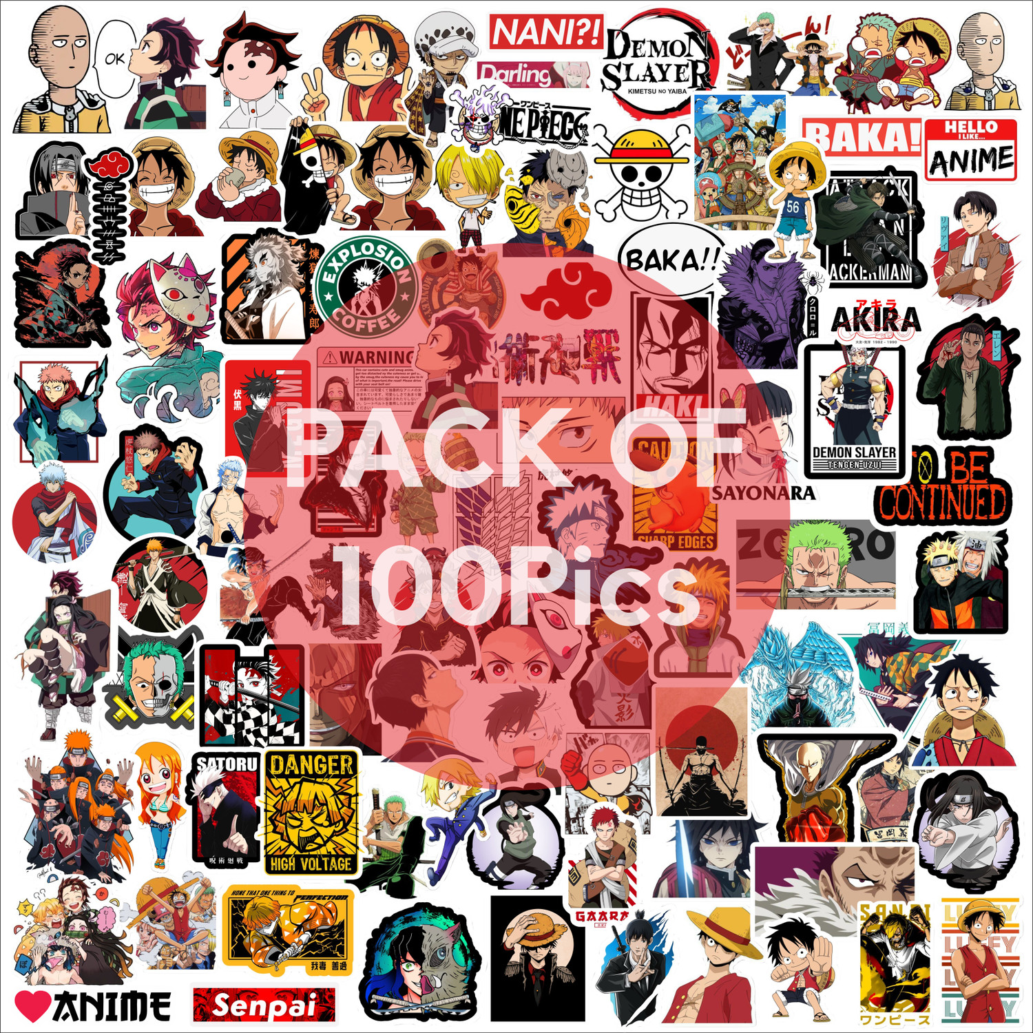 Image of SAMANTA WALA 2 inch Duo mix anime sticker pack of 100 For Phone, laptop, Notebook, etc. Self Adhesive Sticker