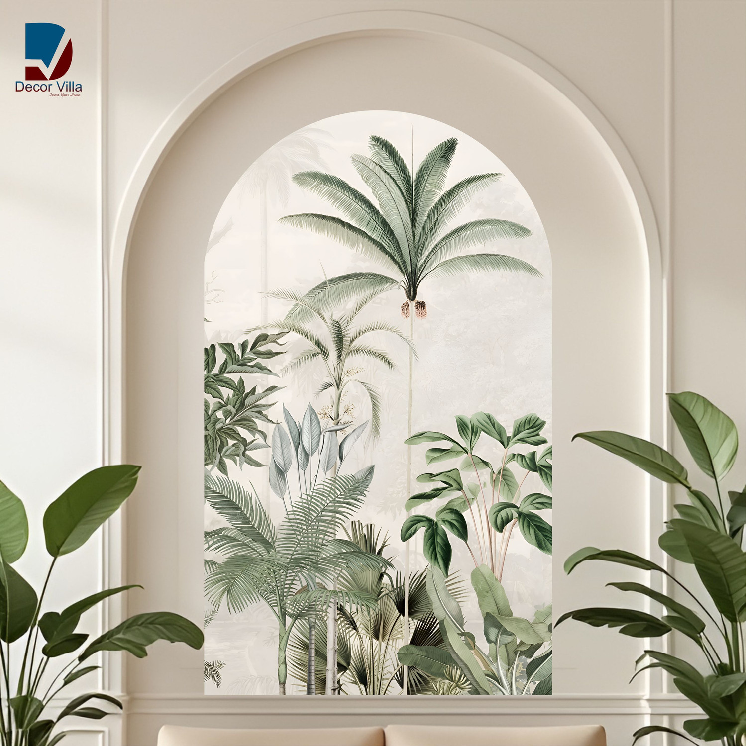 Image of Decor Villa 122 cm Peel & Stick Botanical Green Leaf Wall Mural Self Adhesive Sticker