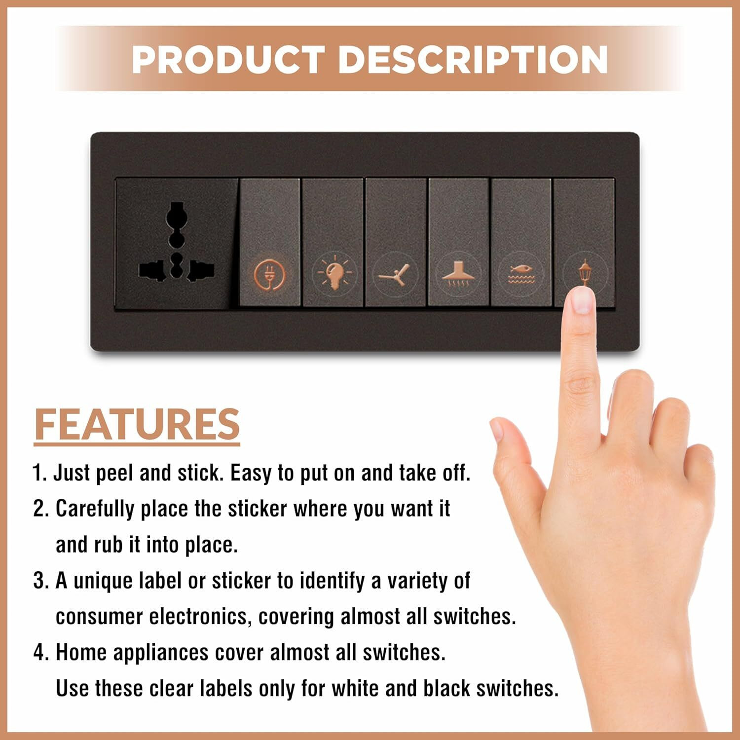 Image of RSB HUB 1.5 cm Premium Rose Gold Holographic Foil Embossed Rose Gold Switch Stickers Self Adhesive Sticker