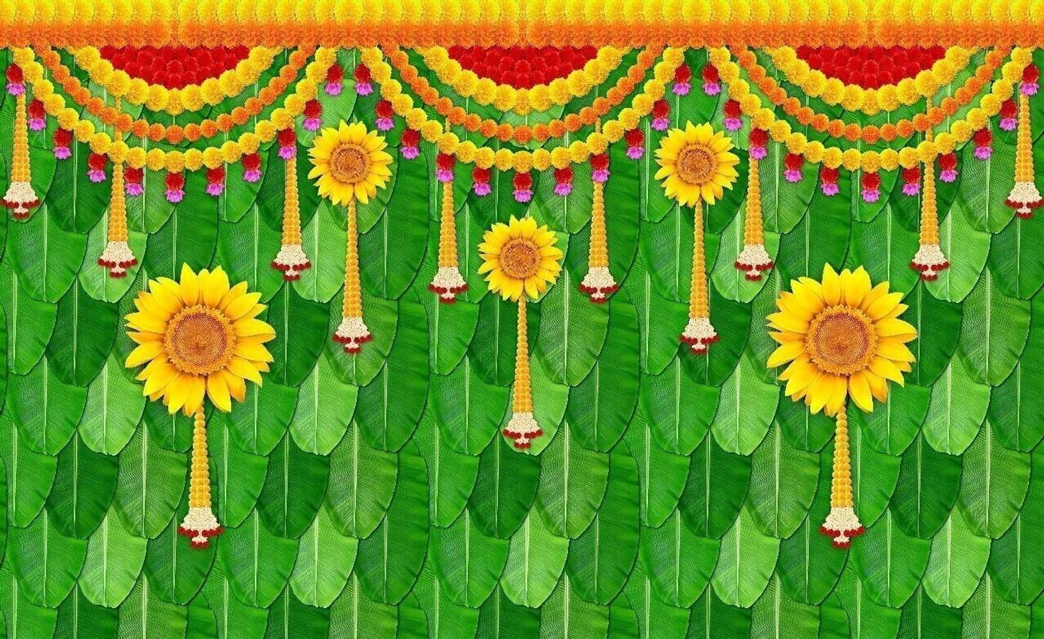 Blimp banana leaf backdrop decoration cloth for pooja decoration back drop cloth Altar Cloth