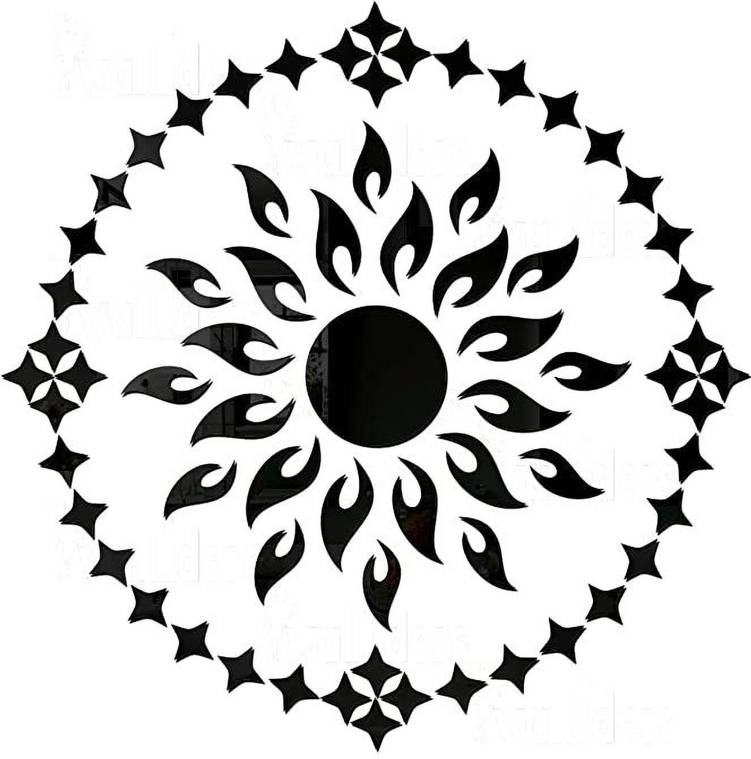 Bikri Kendra 45 cm Sun Black with 50 Star Black - 3D Acrylic Mirror Stickers for Wall Self Adhesive Sticker