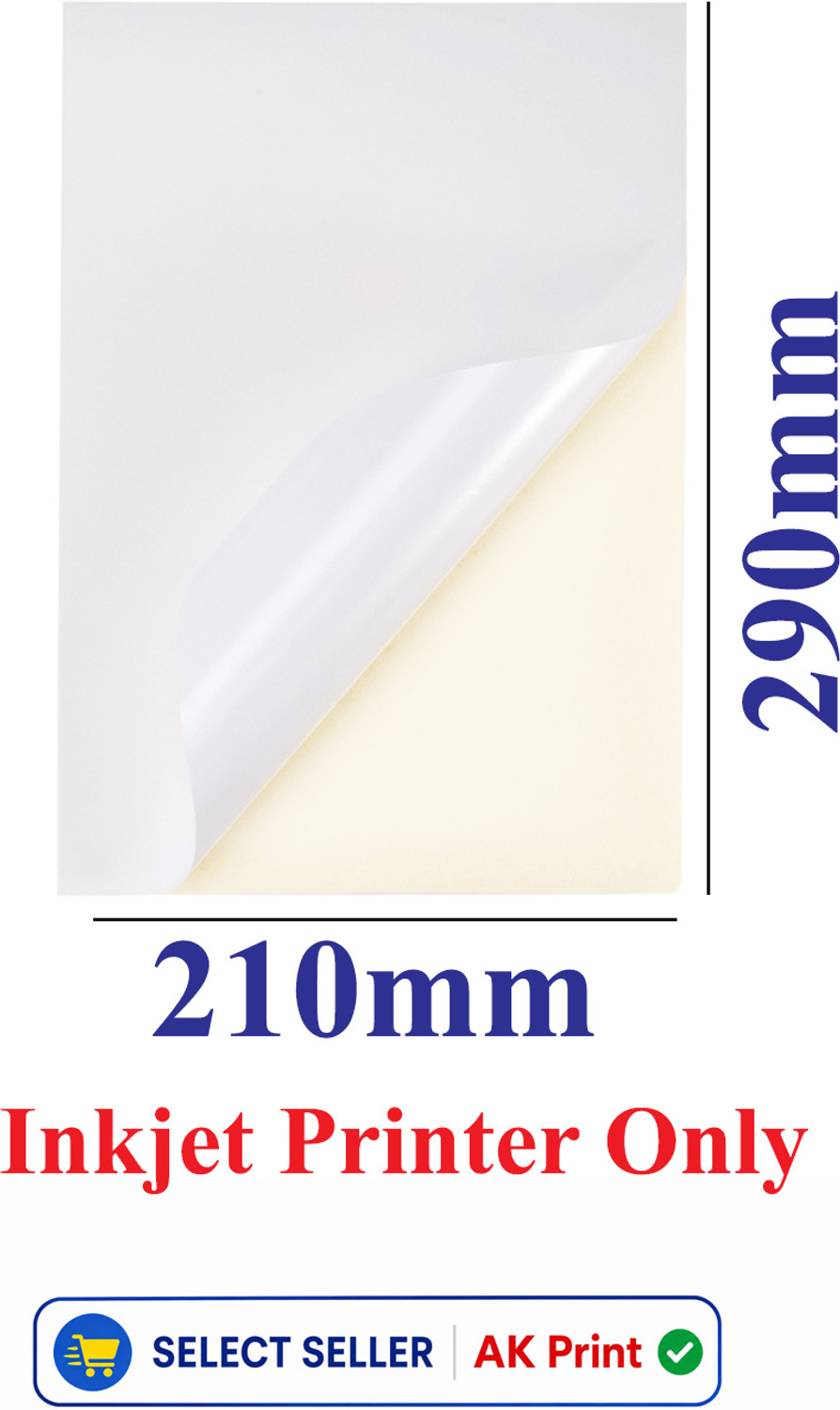 Image of AKPrint 290 cm x 210 cm Plain Glossy Sticker for Inkjet Printers Self Adhesive Sticker