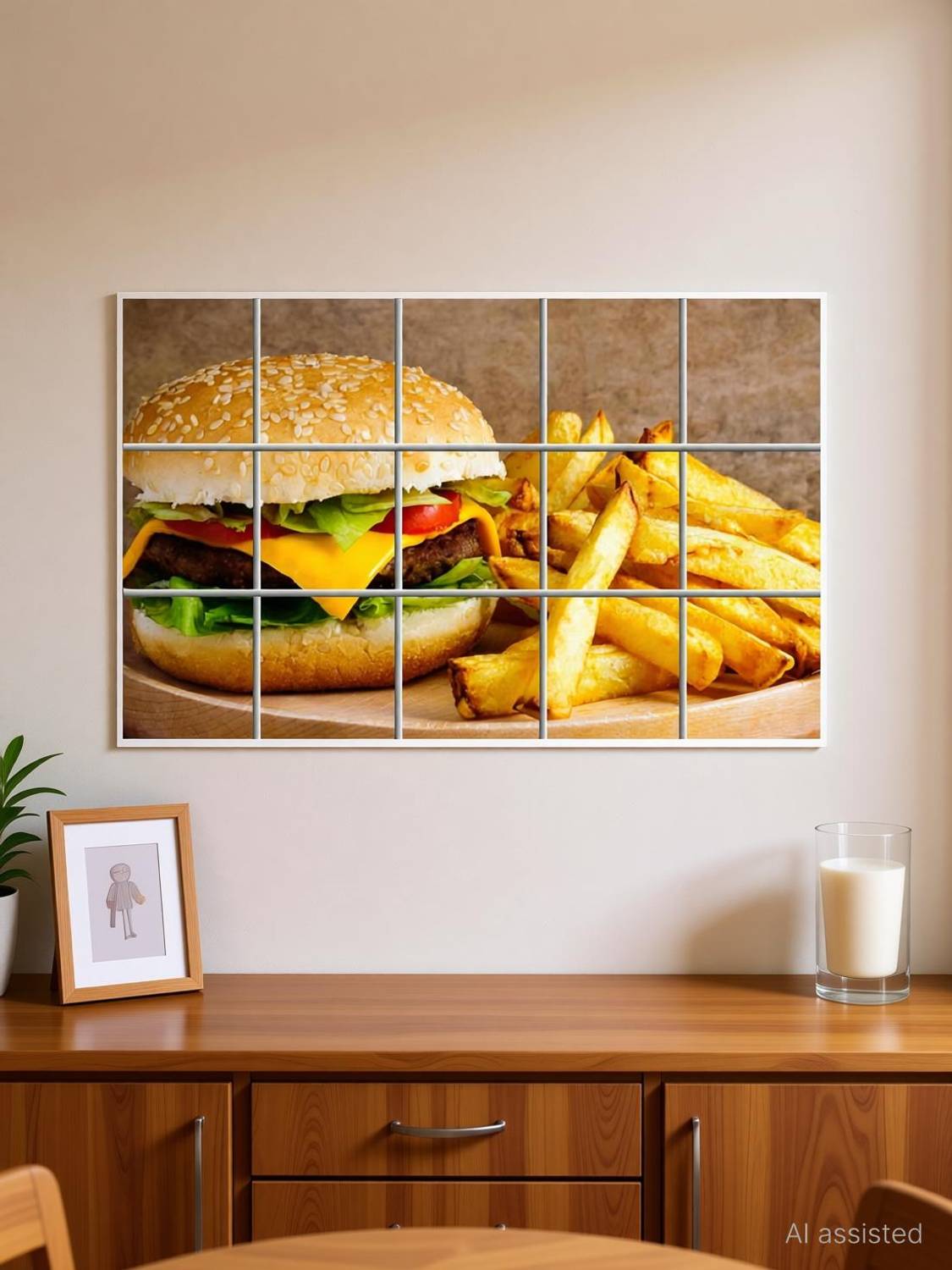 Ariba Decor 80 cm Vegetable Burger with French Fries Waterproof Kitchen Sticker Self Adhesive Sticker