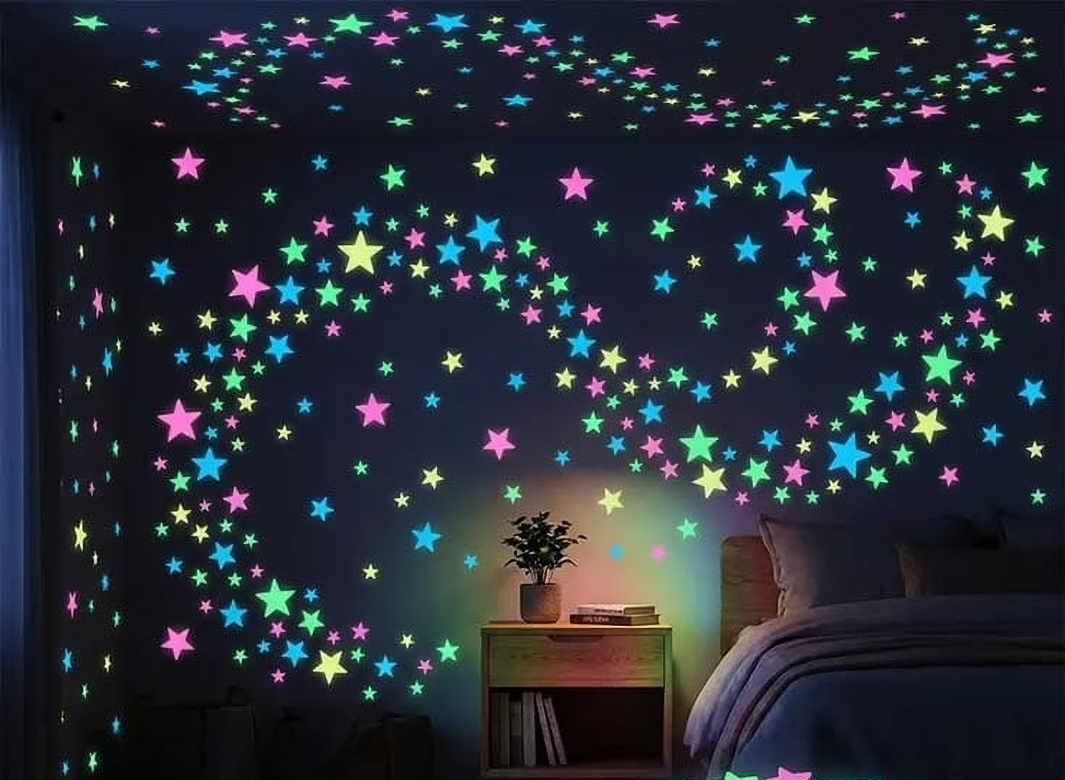Image of jayp enterprises 30 cm Galaxy of Stars with Decorative Moon Radium Night Glow wall stickers kids Gift Glow in the Dark Sticker