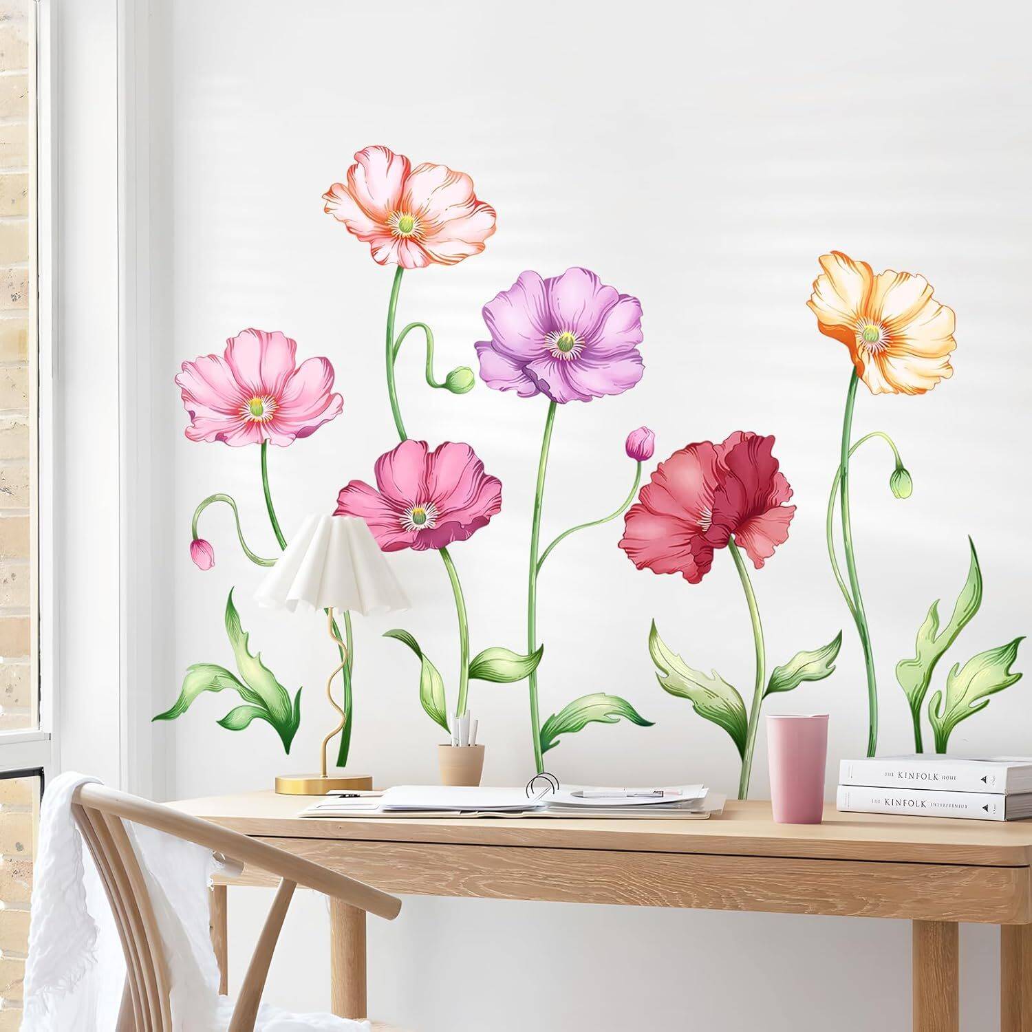 STICKER STUDIO 51 cm Colorful Poppy Flower Plants Wall Sticker And