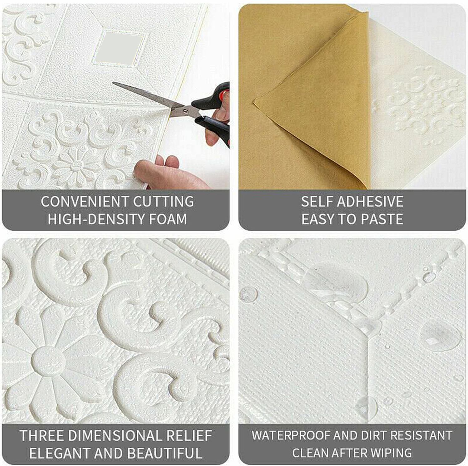 Image of Onbet 70 cm 3D Decorative Foam White With Wallpaper (70X70 CM) Self Adhesive Sticker