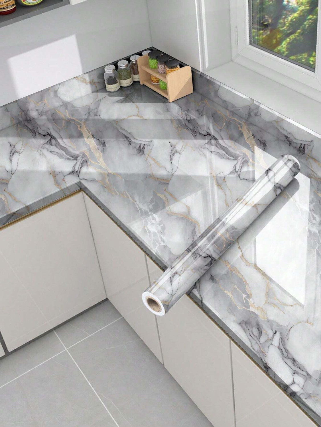 Image of FOKRIM 300 cm Decorative White marble Wallpaper 45x300CM Self Adhesive Sticker