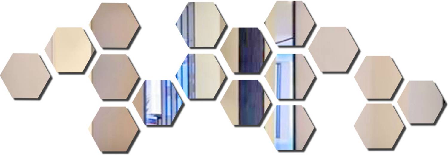 Bikri Kendra 12 cm Hexagon 40 Silver Mirror Sticker for wall, Acrylic Sticker Self Adhesive Sticker