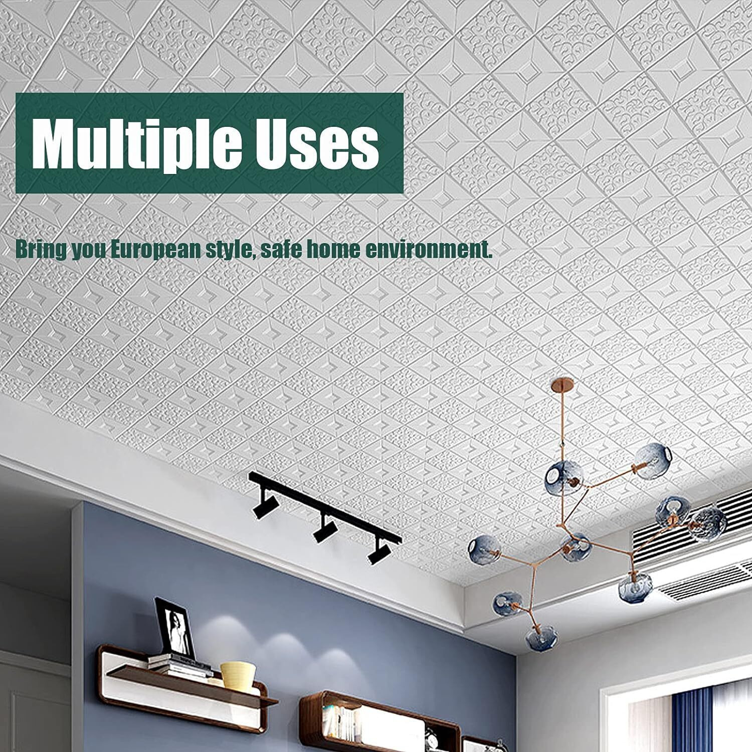 Image of Onbet 70 cm 3D Decorative Foam White With Wallpaper (70X70 CM) Self Adhesive Sticker