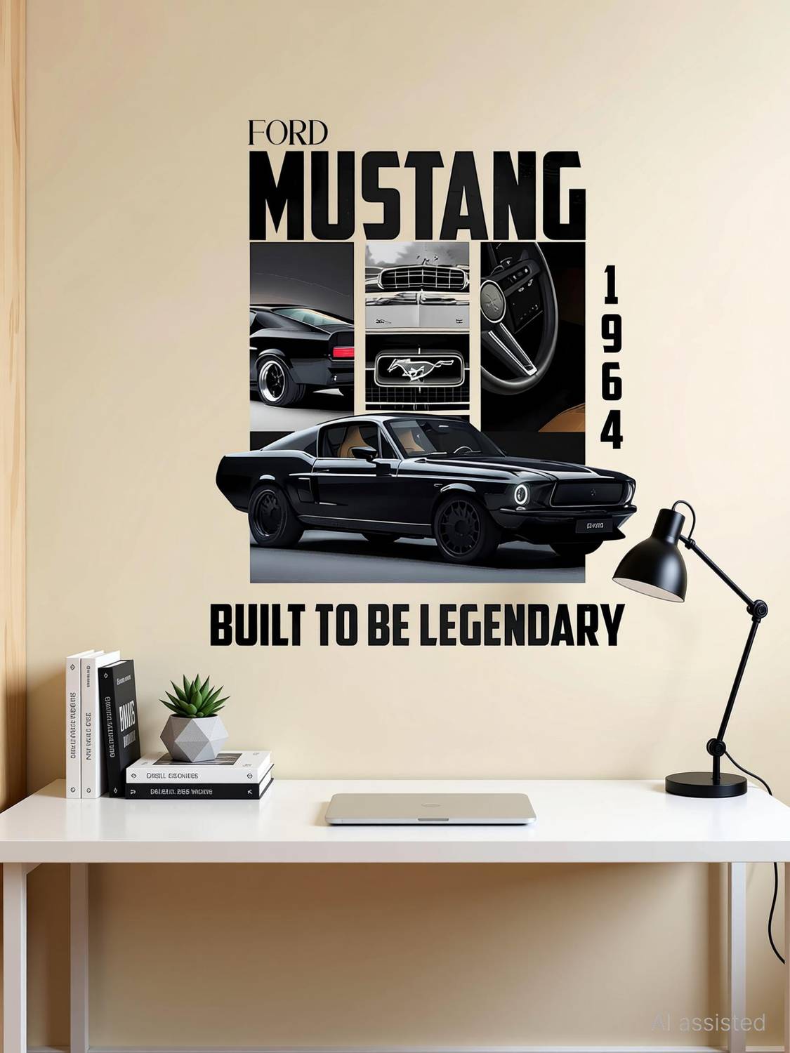 ArtisticDecals 60 inch Ford Mustang 1964 Car Wall Sticker | Built to Be Legendary Design Self Adhesive Sticker