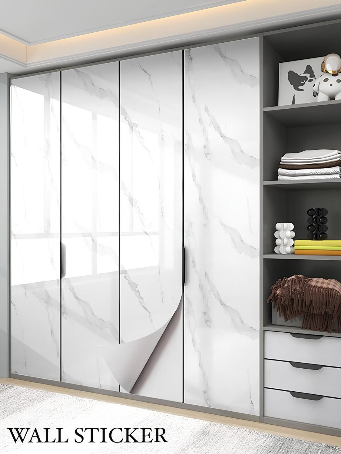 Image of voltify 200 cm Waterproof Wall Sticker For Kitchen & Home Decor - Glossy Marble Pattern Self Adhesive Sticker