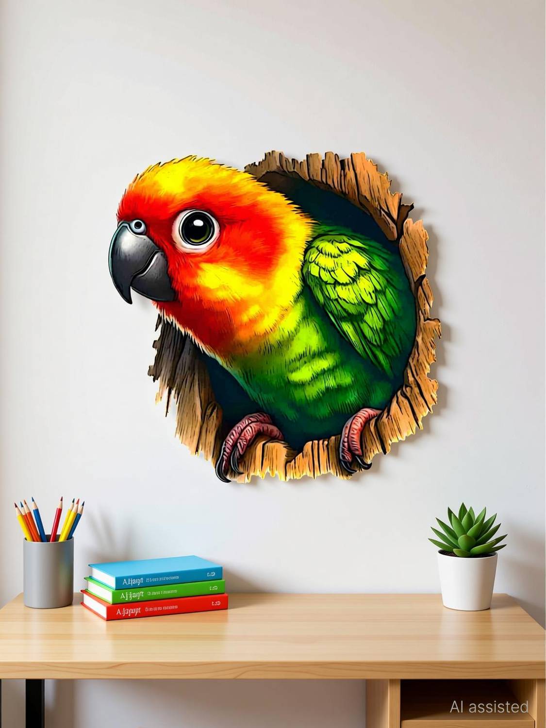 Ajay craft 45 cm Parrot 3d new designs wall sticker Self Adhesive Sticker