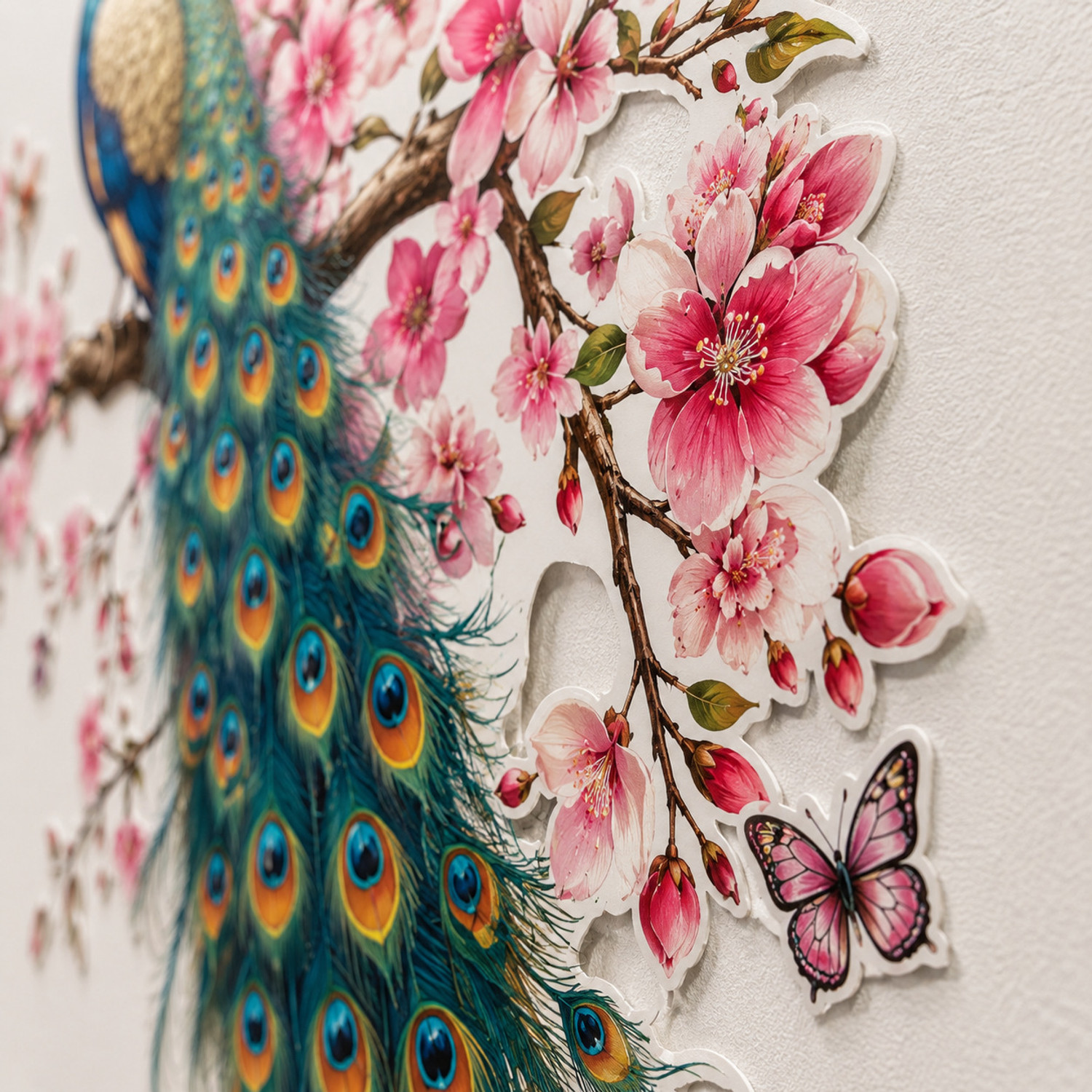 Image of SatnamEncase 30 inch Royal Peacock Gold Floral Wall Sticker Self Adhesive Sticker