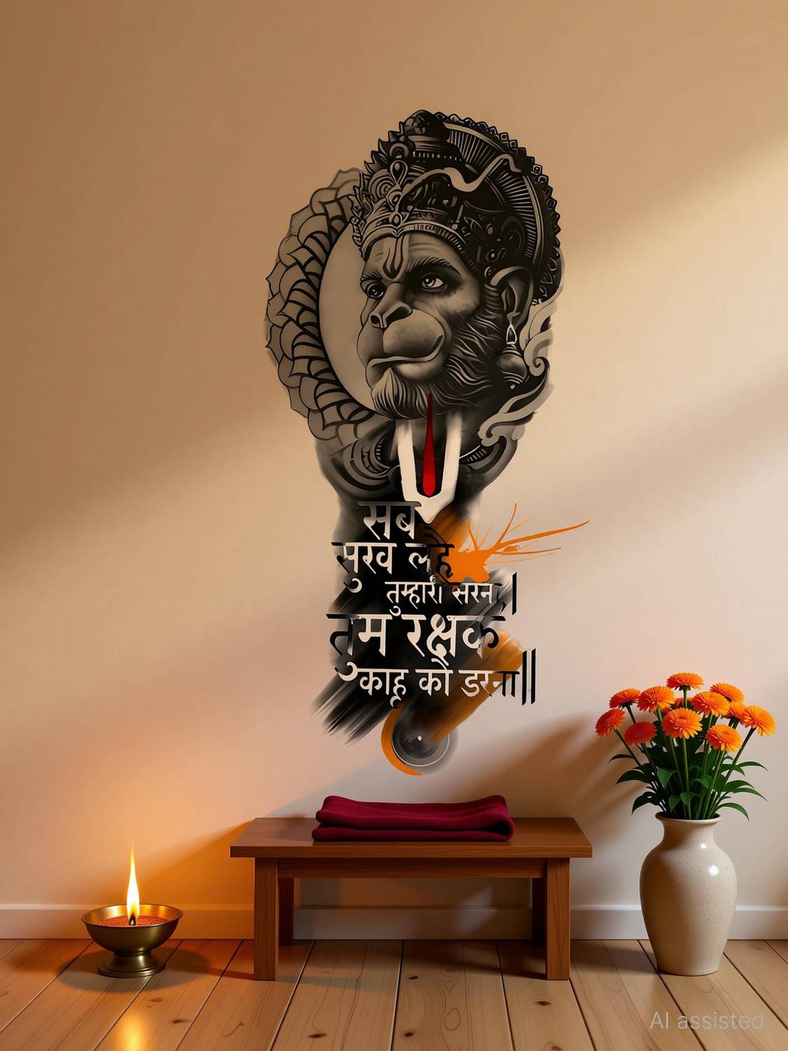 ArtfulDecals 60 cm hanuman Ji wall sticker Self Adhesive Sticker