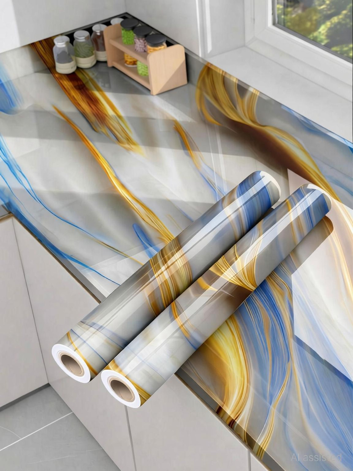 Image of voltify 200 cm Waterproof Wall Sticker For Kitchen & Home Decor - Glossy Marble Pattern Self Adhesive Sticker
