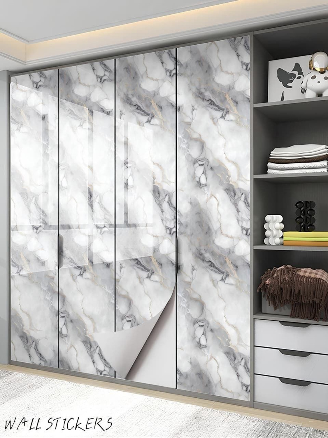Image of voltify 200 cm Waterproof Wall Sticker For Kitchen & Home Decor - Glossy Marble Pattern Self Adhesive Sticker