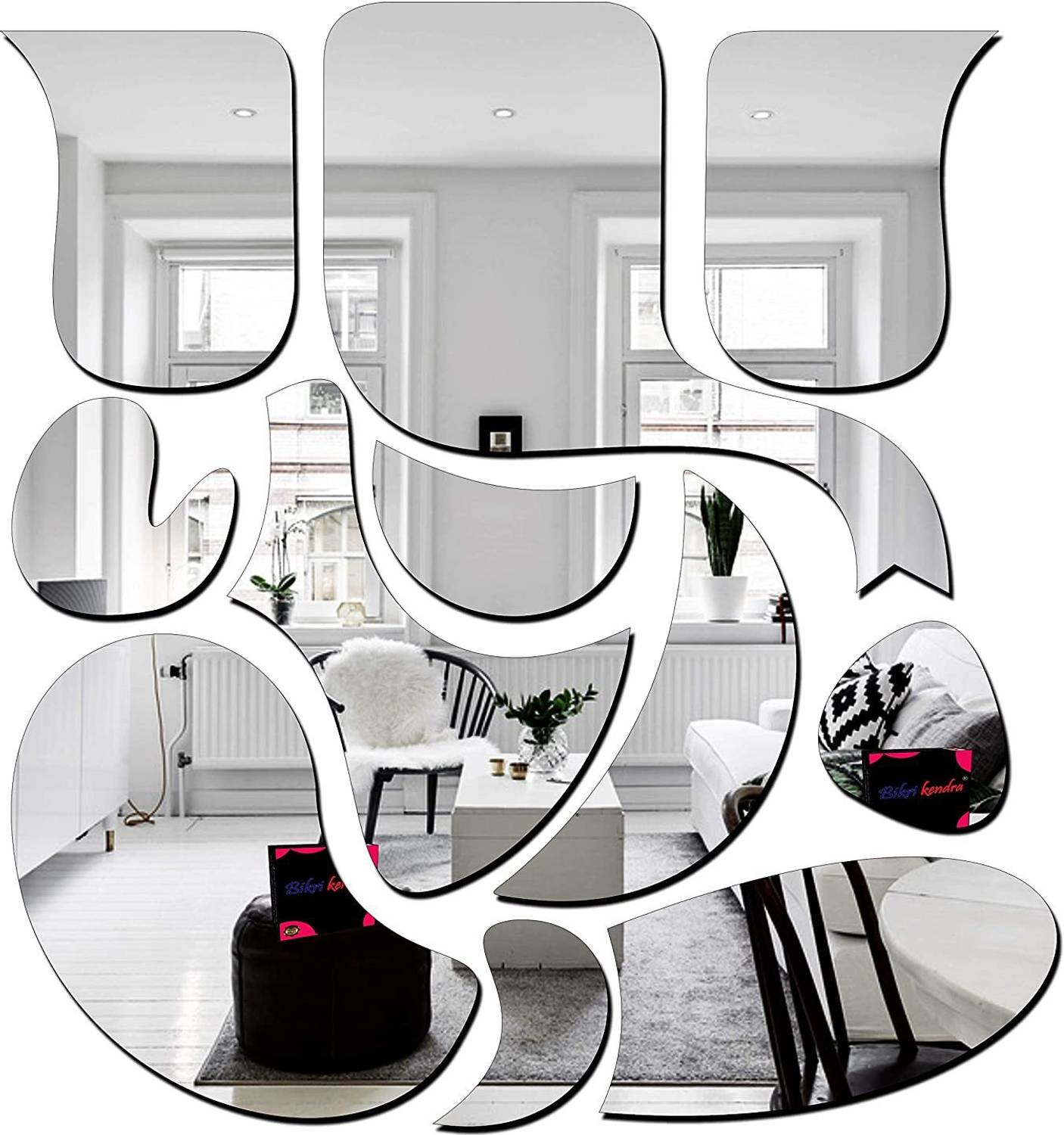Bikri Kendra 25.4 cm Ganesha Silver - 3D Acrylic Decorative Mirror Self Adhesive Sticker