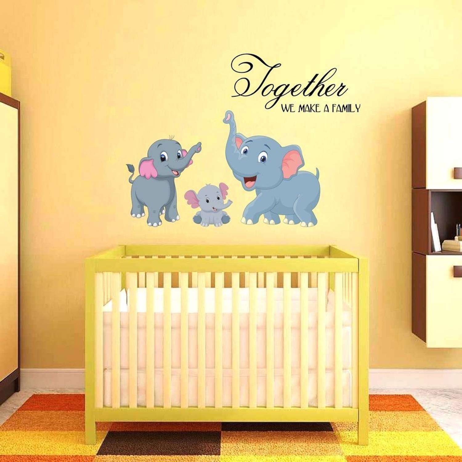 Aashrut decor 75 cm Elephant Family Wall Sticker 29 inch (75 cm) x 21 inch (55 cm) Self Adhesive Sticker