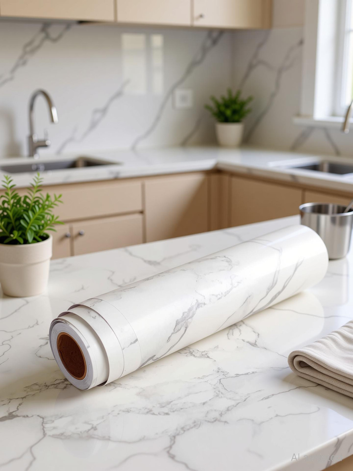 Image of lOMESH 200 cm Marble Contact Paper Gloss Film Vinyl Self Adhesive Pearl White High Gloss Wallpaper Decorative Removable Waterproof Wall Stickers for Kitchen Living Room Counter Top Wardrobe Furniture Self Adhesive Sticker