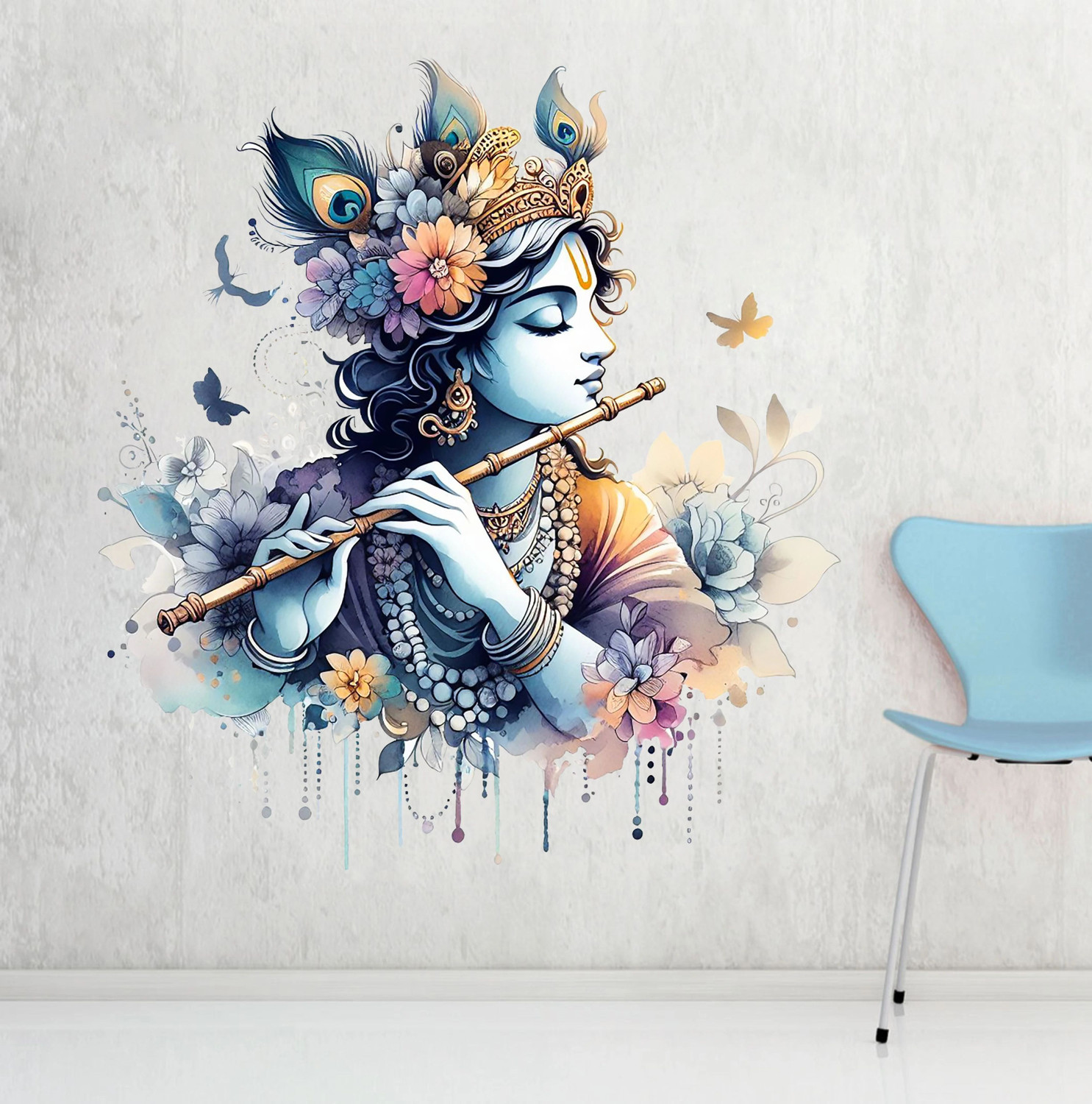 Image of SAJAOHATKE 50 cm Shree krishna with flute Self Adhesive Sticker