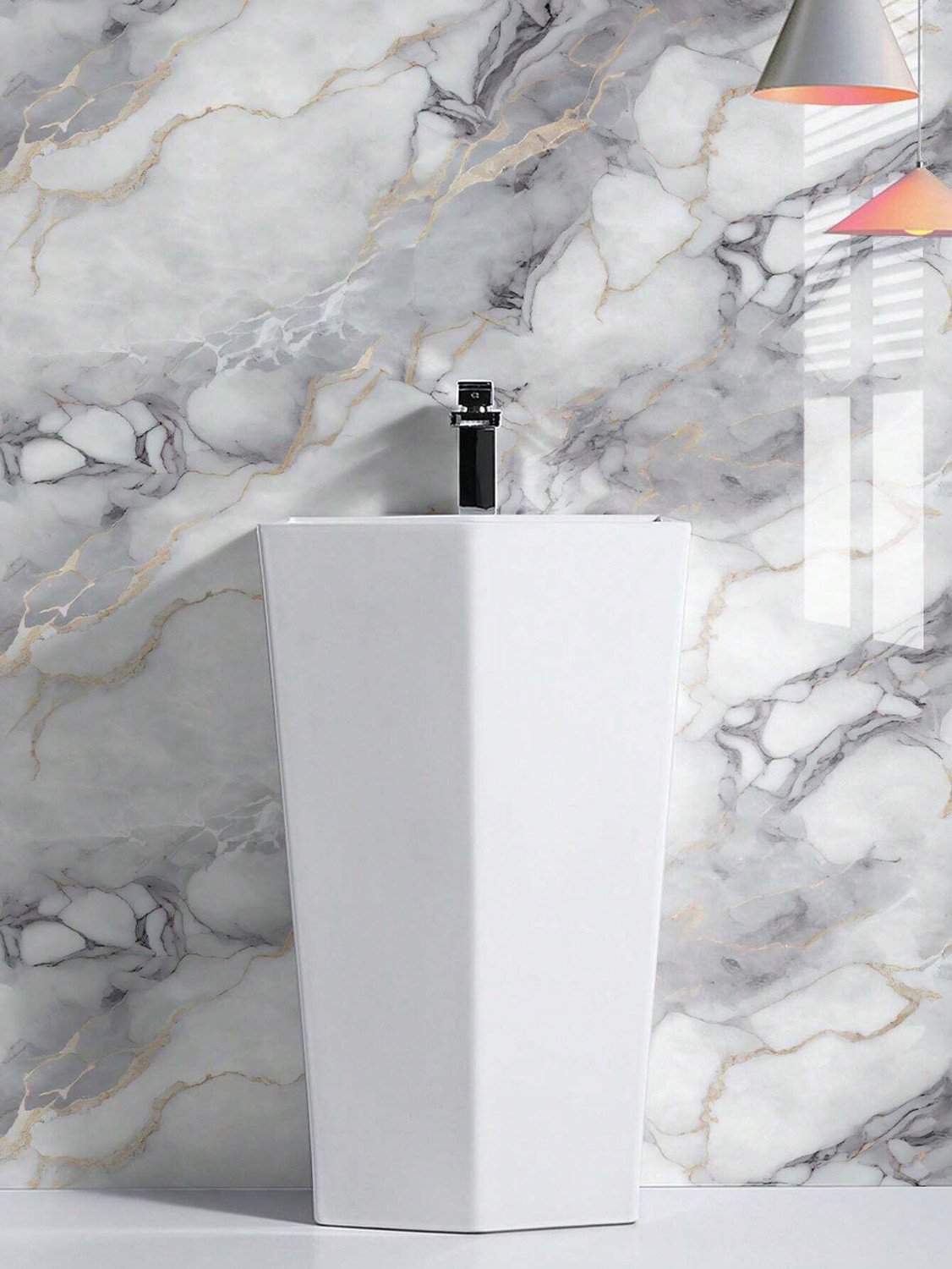 Image of FOKRIM 300 cm Decorative White marble Wallpaper 45x300CM Self Adhesive Sticker