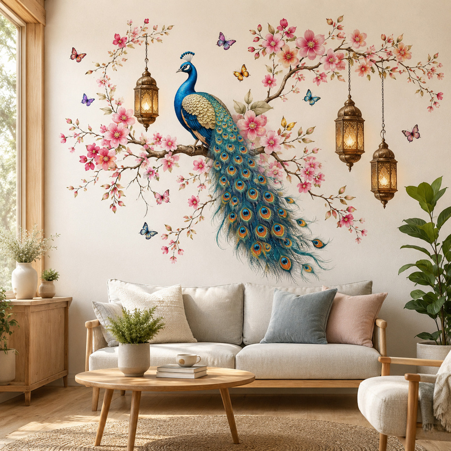 Image of SatnamEncase 30 inch Royal Peacock Gold Floral Wall Sticker Self Adhesive Sticker