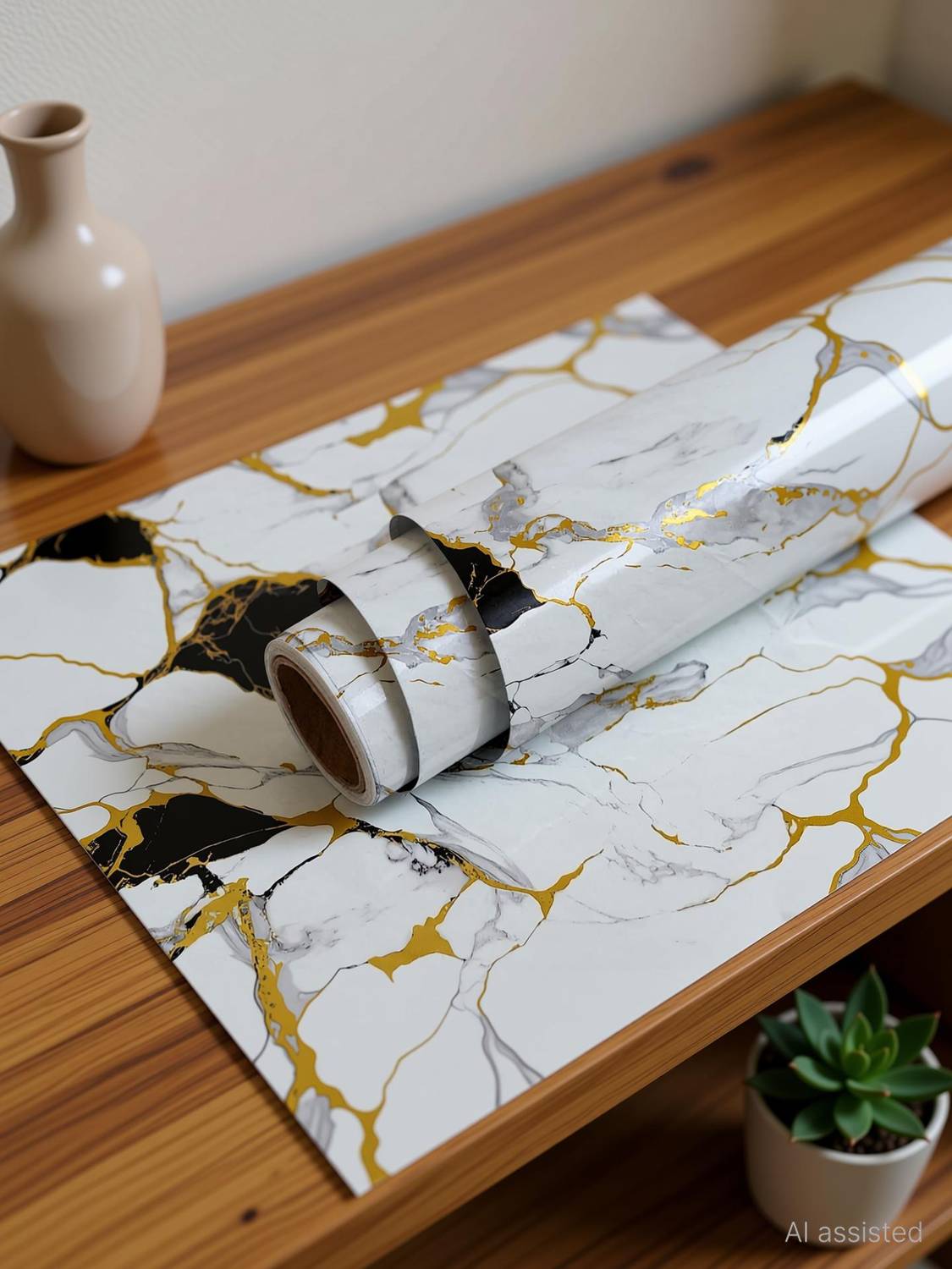 ADVOLKEN 200 cm Premium WHITE GOLD GLOSSY Wallpaper Sticker - Waterproof & Removable Self Adhesive Sticker