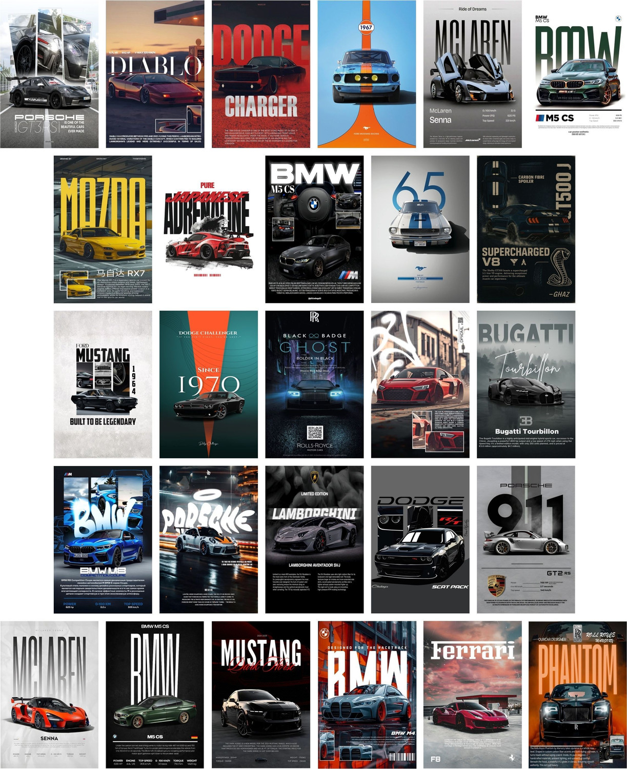 Image of Ethiquee 6 inch x 4 inch Premium Print Car Collage Poster | Poster For Wall Decoration Reusable Sticker