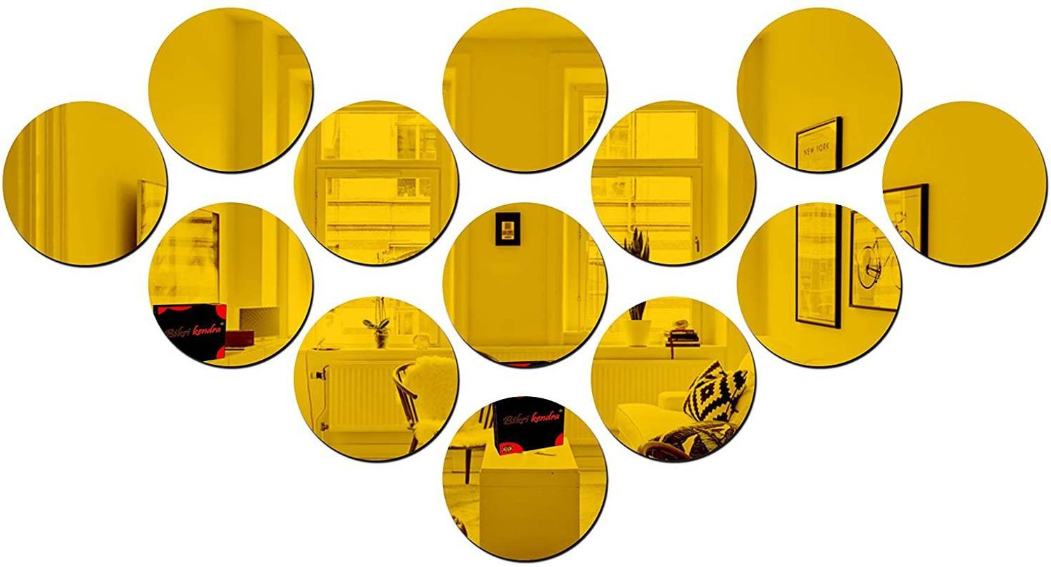 Bikri Kendra 13 cm 3D Acrylic Decorative Circle 13 Golden Mirror Wall Stickers Self Adhesive Sticker