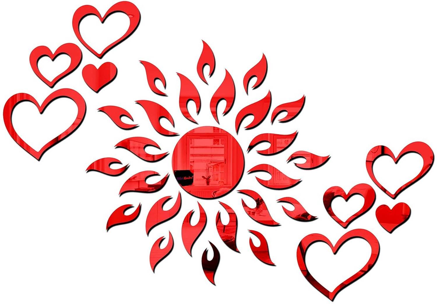 Bikri Kendra 45 cm Sun Purple with Love Heart Red 2 Set - 3D Acrylic Mirror Self Adhesive Sticker
