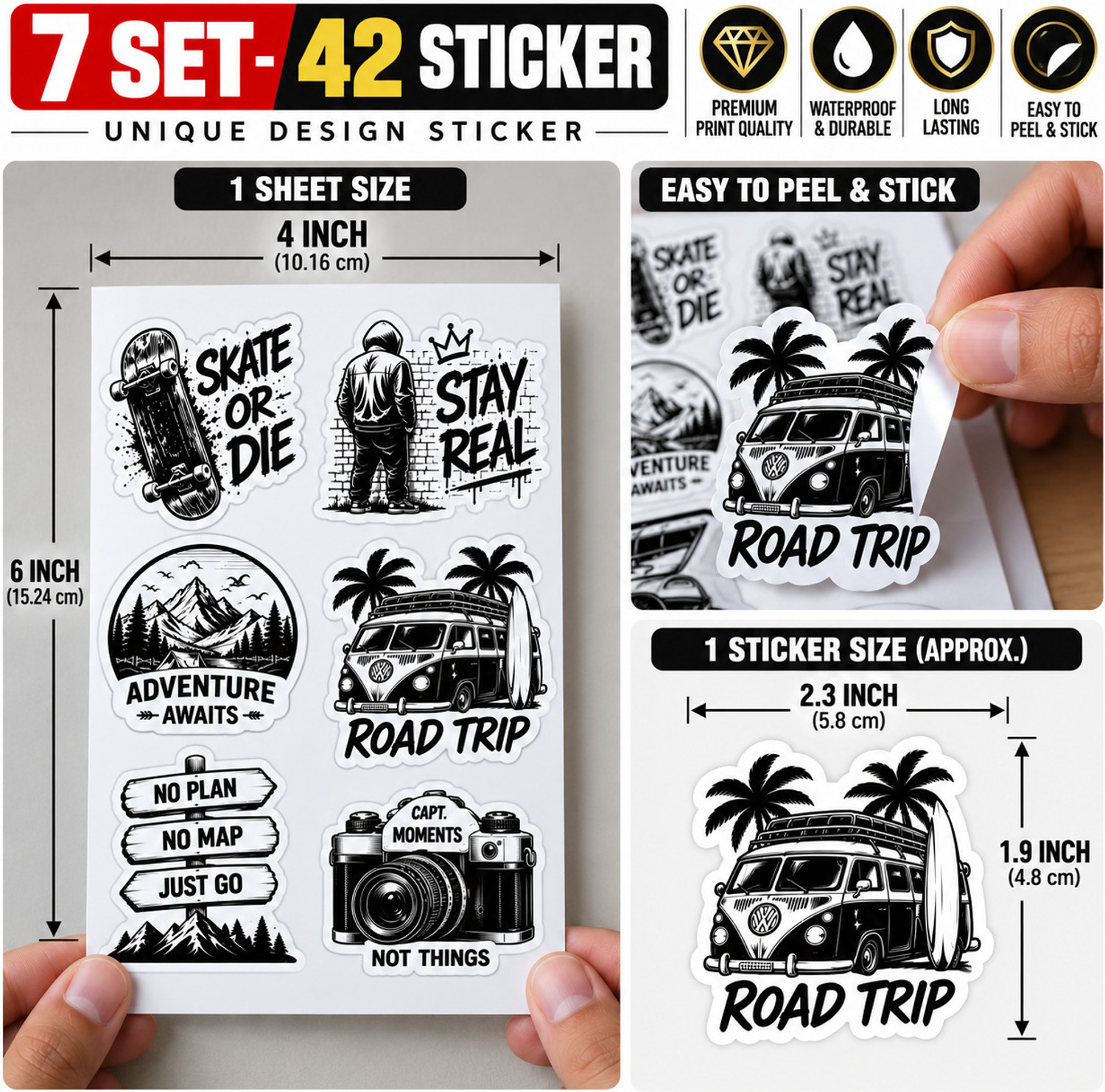Image of CeleBoxs 5 cm Retro Vintage Style Sticker | Premium Black Glossy | for Laptop, Bottle & More Self Adhesive Sticker