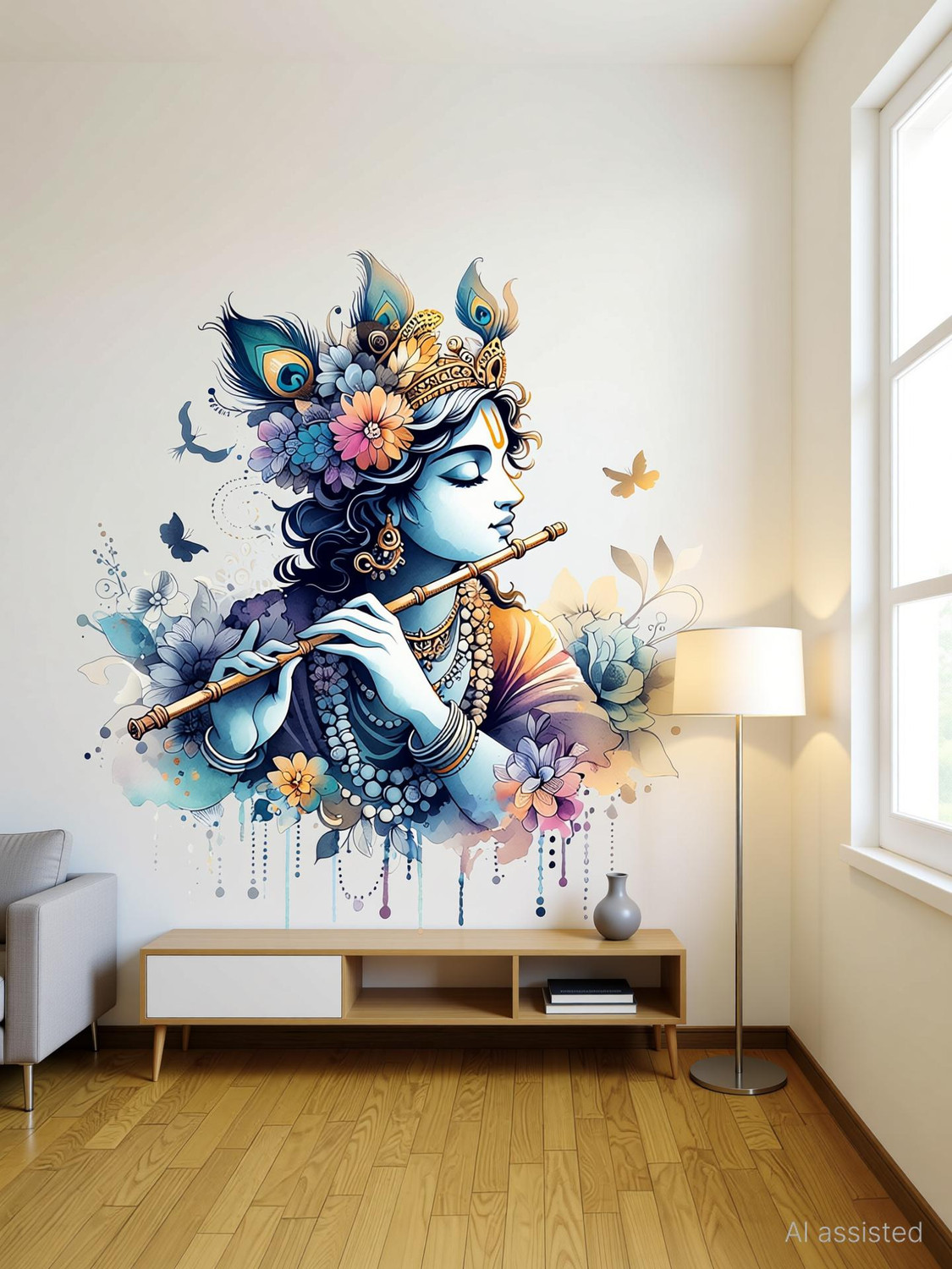 Image of SAJAOHATKE 50 cm Shree krishna with flute Self Adhesive Sticker