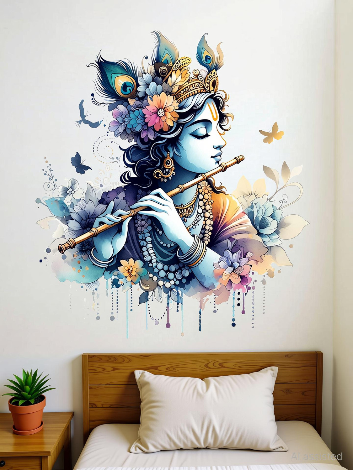Image of SAJAOHATKE 50 cm Shree krishna with flute Self Adhesive Sticker