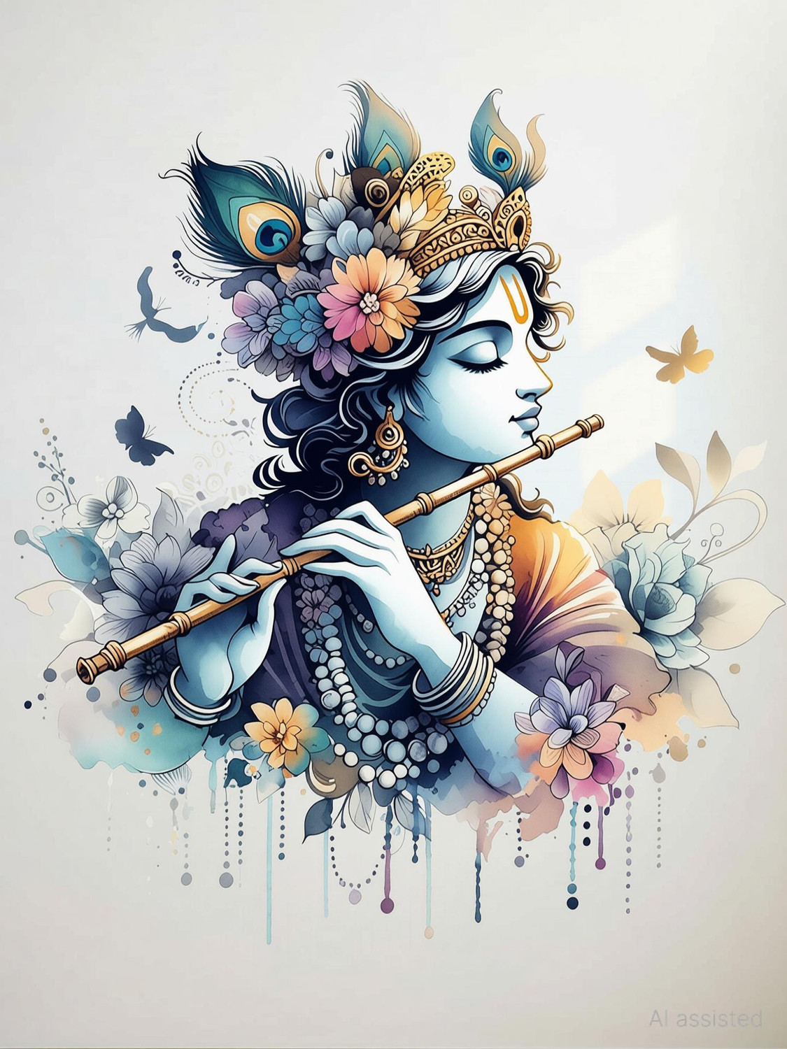 Image of SAJAOHATKE 50 cm Shree krishna with flute Self Adhesive Sticker