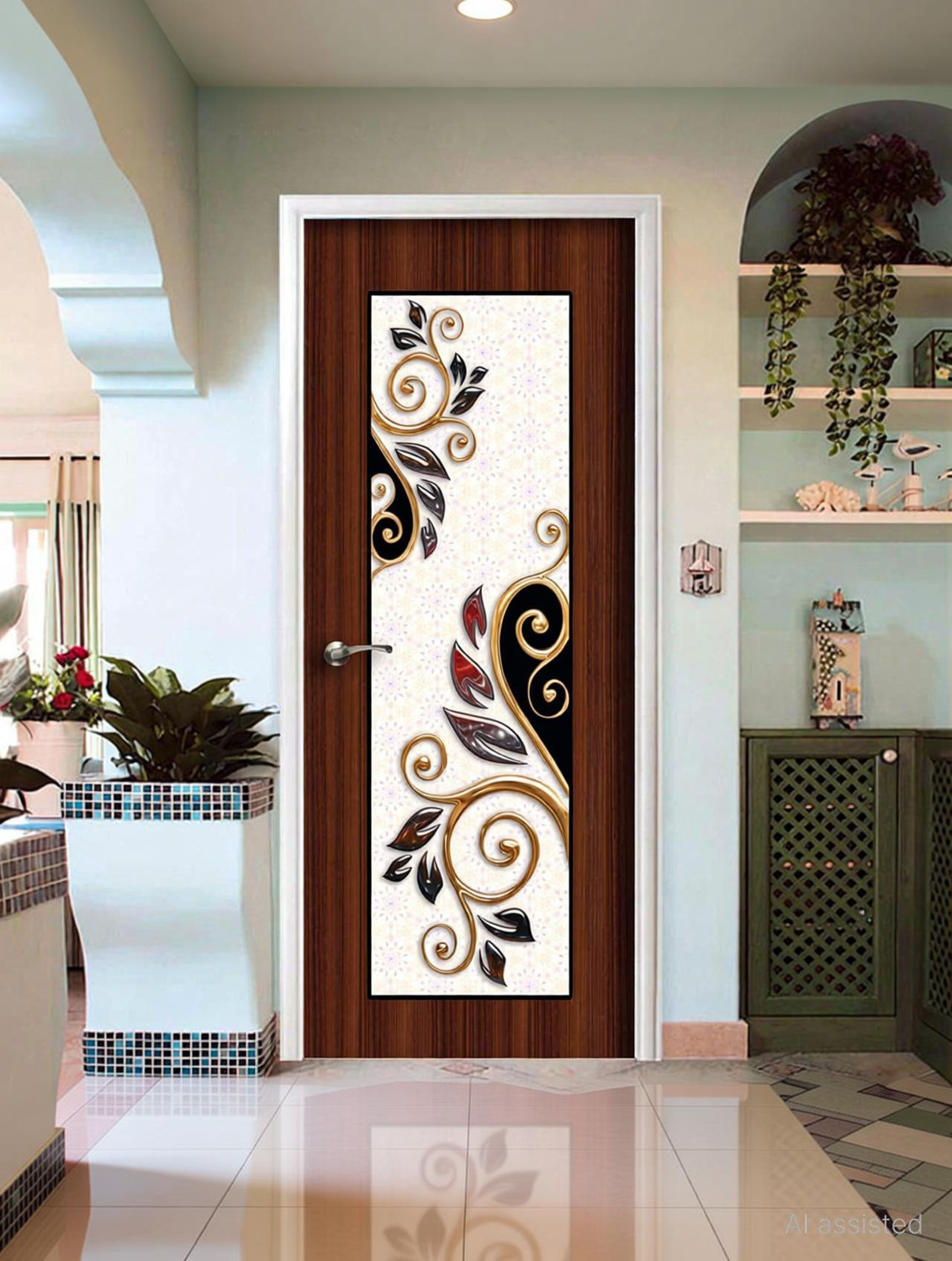 Image of BPDESIGNSOLUTION 76.2 cm Lily Flower Door Sticker Wallpaper Self Adhesive Sticker