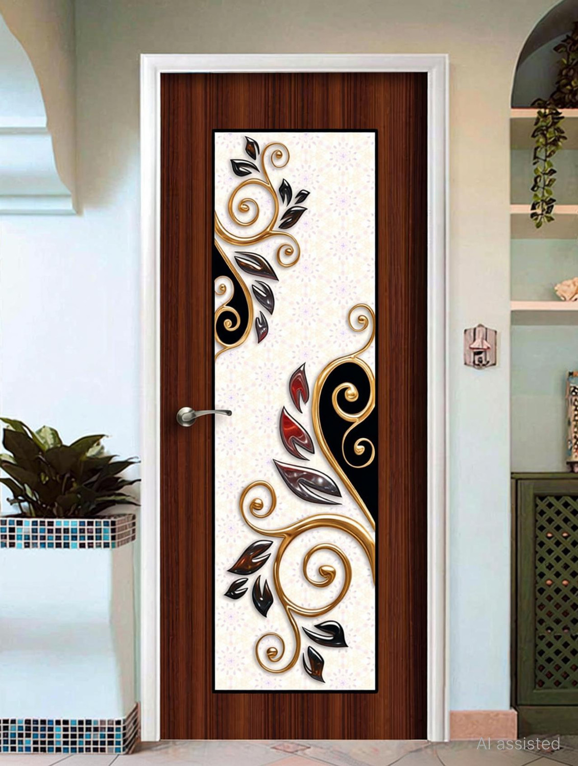 Image of BPDESIGNSOLUTION 76.2 cm Lily Flower Door Sticker Wallpaper Self Adhesive Sticker