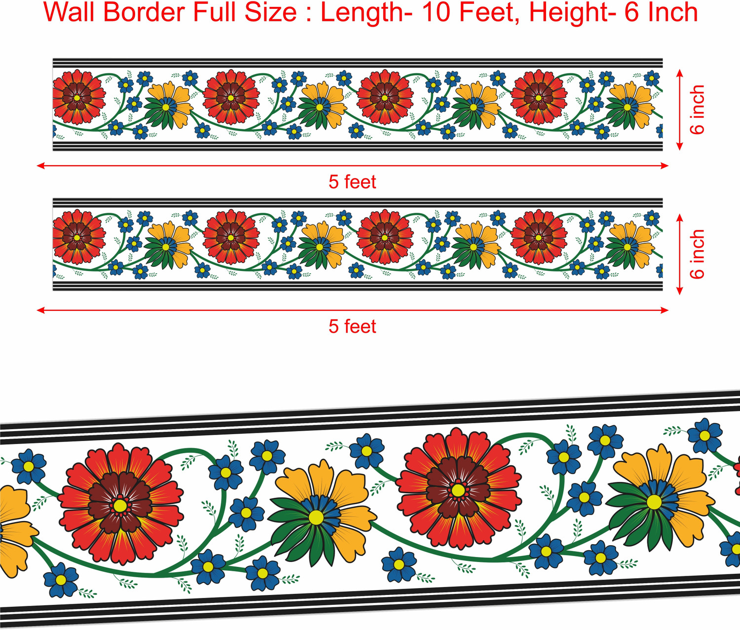Image of ATTRACTSO 304 cm Royal Floral Wall Border Peel & Stick 10ft x 6in Elegant Waterproof Vinyl D4 Removable Sticker