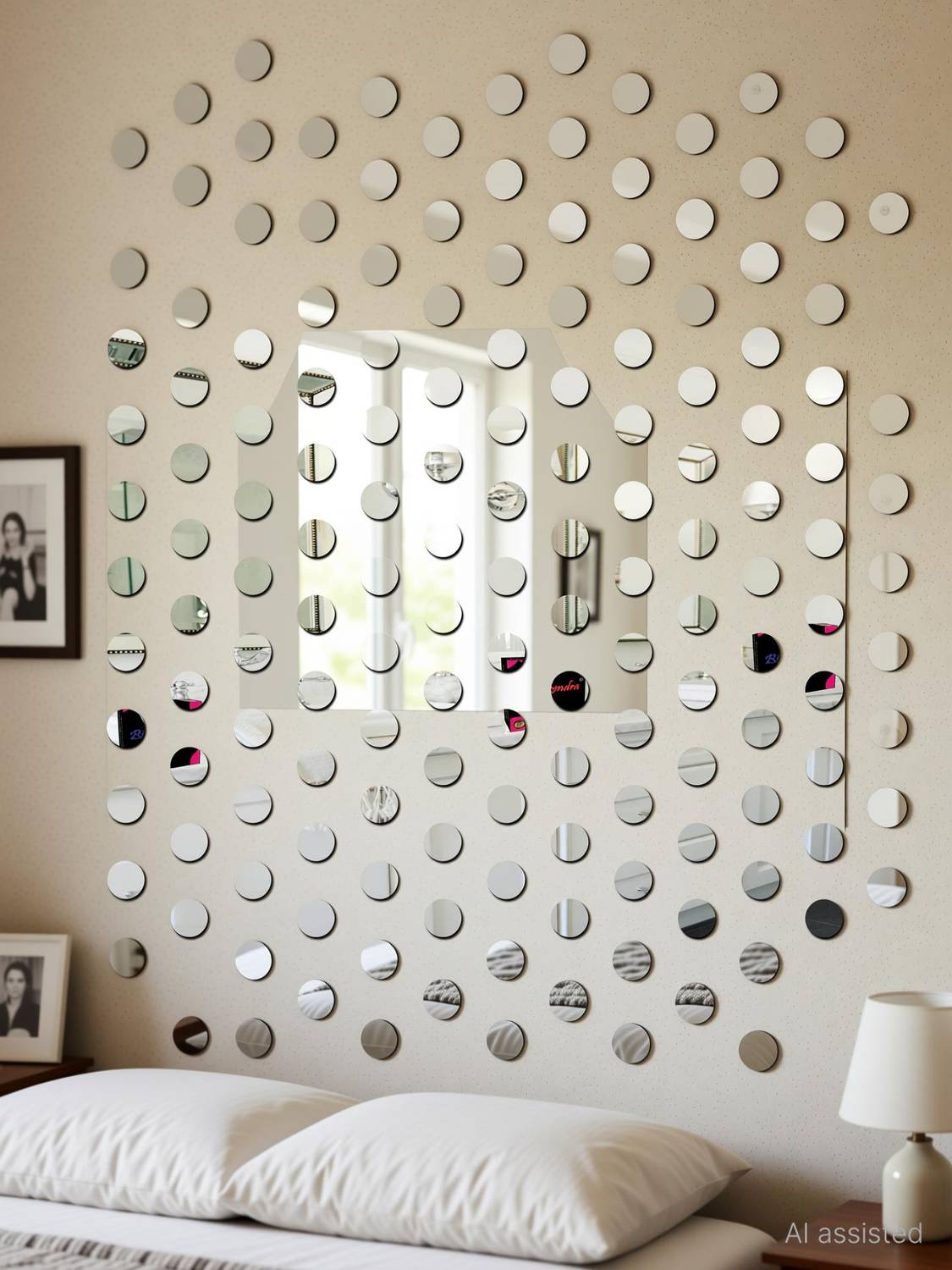Bikri Kendra 100 cm Dots 100 silver - 3D mirror acrylic wall stickers decorative Self Adhesive Sticker
