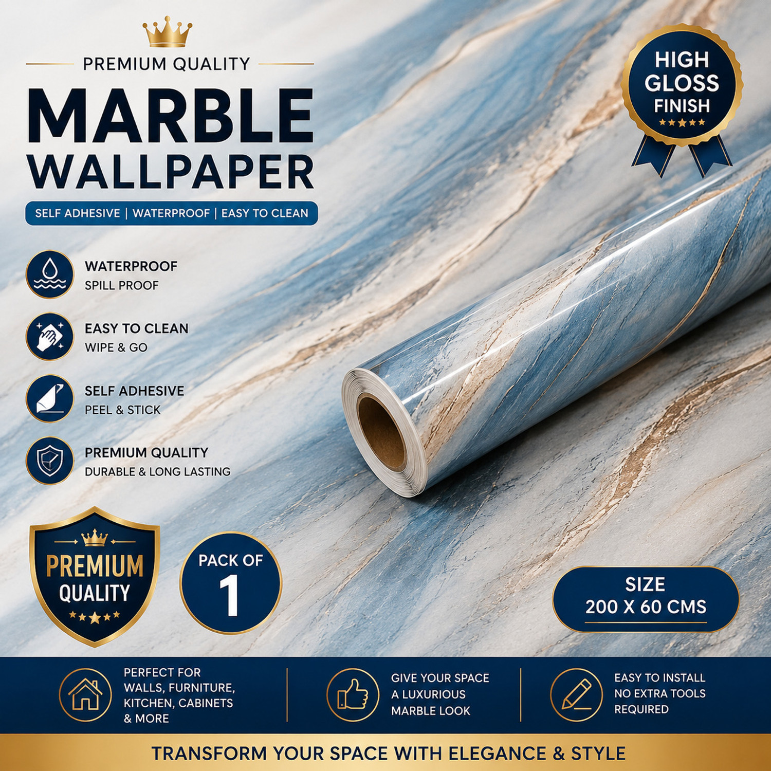 Image of NANCY 200 cm x 60 cm Waterproof Floral & Botanical Vinyl Wallpaper
