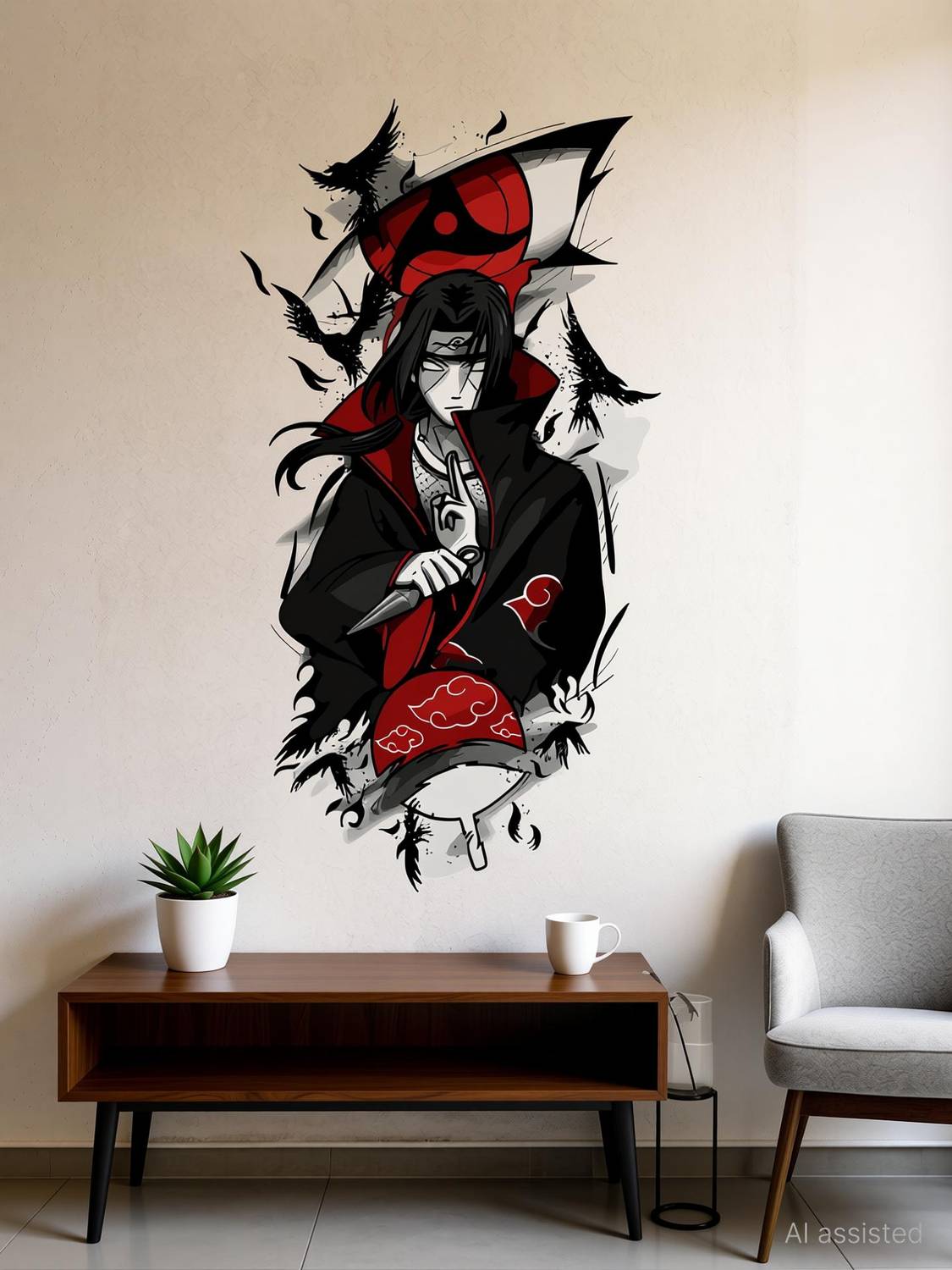 ArtfulDecals 60 cm Naruto Itachi red wall sticker Self Adhesive Sticker